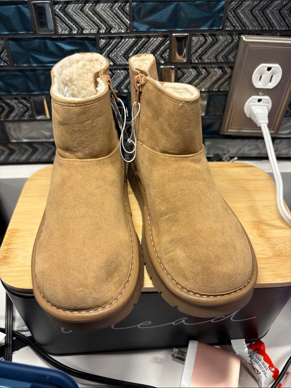 Cat & Jack Tan Suede Fleece-Lined Ankle Boots for Kids
